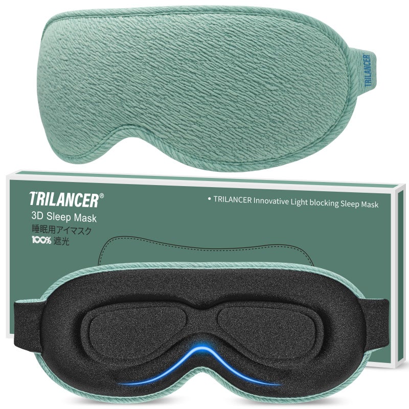 2026 Innovative Sleep Mask for Men and Women, Trilancer 3D 99.99% Light Blocking Design, Comfortable Eye mask, Blackout Blindfold for Sleeping, Nap, Meditation, Travel (Lake Green)